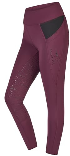Equinate Legging d'équitation Cleo pour femme - Pantalon d'équitation confortable avec grip intégral pour téléphone portable et poche zippée - Respirant, élastique, antidérapant, 36 bordeaux