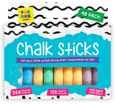 Gem Imports 48 Assorted Chalk Sticks – Coloured Drawing Chalk for Pavements, Chalkboards, Arts, Crafts & Children's Activities