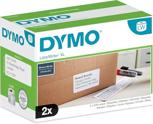 DYMO LW étiquettes d'expéditions haute capacité autocollantes authentiques | 102 mm x 59 mm | assortiment de couleurs | 2 rouleaux de 575 (1 150) | pour les étiqueteuses LabelWriter 4XL/5XL