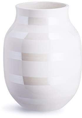 Kähler Vase H20 cm Omaggio Originaldesign mit handgemalte Streifen, Weiss