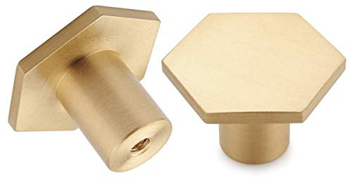 YANGQIHOME 10 Pezzi, Pomelli per Mobili in Ottone Spazzolato, Manopole per Cassetti in Oro, Armadio da Cucina e Pomoli Delle Porte (Esagono)