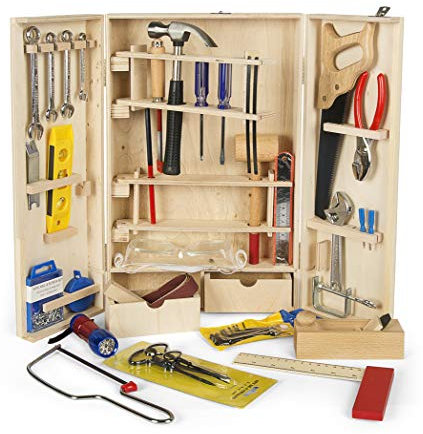 Leomark Werkzeug für Kinder - 50-TLG - Holz Werkzeugkasten, Werkzeugkoffer mit Metallzubehör