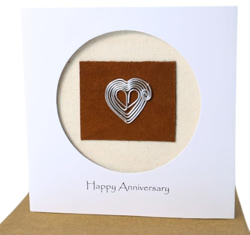 Camellia Bees 10th Wedding Anniversary Card for Husband Wife - Aluminum Tin Theme Handmade Wire Heart Card, Romantic 10 Year Greeting Card Gift for Her Him Couple (10th)