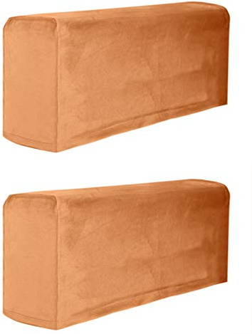 HANHAN - Copribraccioli in morbido velluto elastico per divano, protezione per bracciolo e poltrona, set di 2 pezzi, colore: Arancione