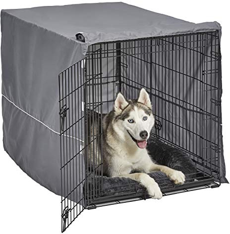 New World Kit med dubbla dörrar för hundburar innehåller en hundlåda med två dörrar, matchande grå hundbädd och grå hundlåda, 102 cm kit perfekt för stora hundraser