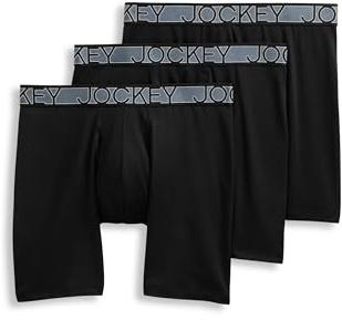 Jockey Men's Underwear Active Microfiber 9 Long Leg Boxer Brief - 3 Pack, Black, L