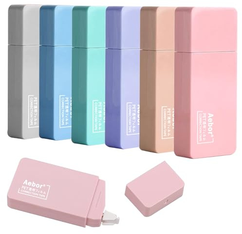 Aebor 6 Pack Correction Tape Cute White Tape Macaron Color Correction Tape, Easy To Use Applicator for Instant Corrections for Students,Office Workers