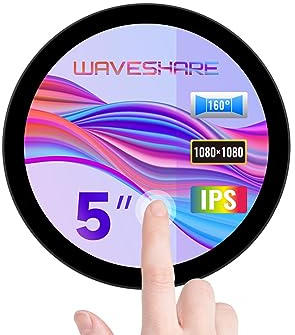 Waveshare 5inch HDMI Capacitive Touch Screen, 1080x1080 Pixels, 160° Viewing Angle, Circular IPS Display Panel, up to 10-point Touch, compatible with Raspberry Pi/Jetson Nano/PC Windows 11/10/8.1/8/7