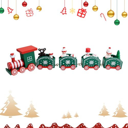 AMONENZ Mini Zug Spielzeug, Holz Zug, Abnehmbar Zug, Weihnachtszug Deko, DIY Dekoration für Kinder, Mädchen und Junge