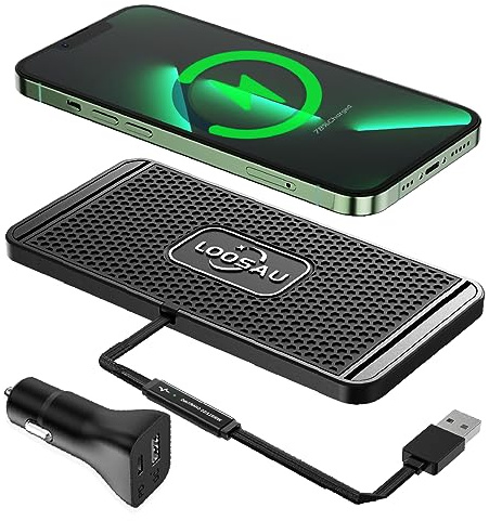 LOOSAU Wireless car Charger Charging pad 15w Non Slip FastCharger for car Wireless Phone Charger for Android for iPhone 11/12/13/14/15/16 /17 Pro Max Xs,Samsung Galaxy S20, S10+ Note 9，LG