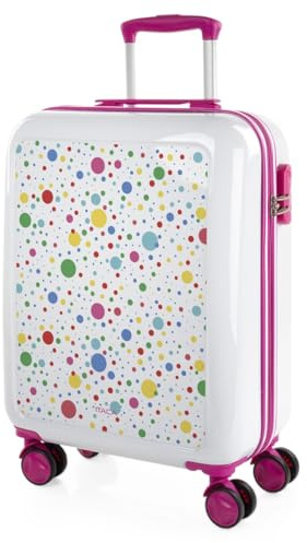 ITACA - Maleta Cabina Infantil con Ruedas Giratorias. Maleta Infantil de Viaje Ligera para Niños, Equipaje de Mano, Compatible Ryanair. Candado de Combinación, Blanco