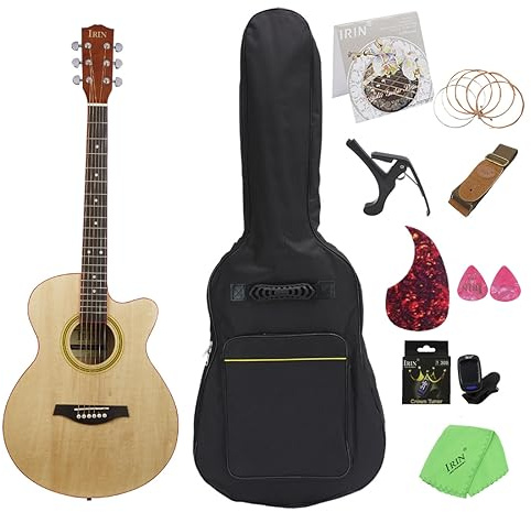 40 Zoll Folk Set Gitarre, Basswood Notched Gitarre, Klassische Akustikgitarre, Anfänger Erwachsene Performance Grade Gitarre, 40 Zoll Gitarre, Folk Gitarre, Zupfinstrument, Gitarre Set (Log)