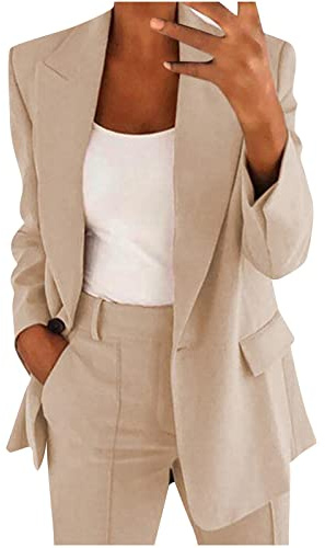 Conjunto de blazer para mujer, trajes de 2 piezas para mujer, chaqueta de manga larga con botones, pantalones largos, color sólido, trajes de dos piezas, ropa de abrigo con solapa, blazer y