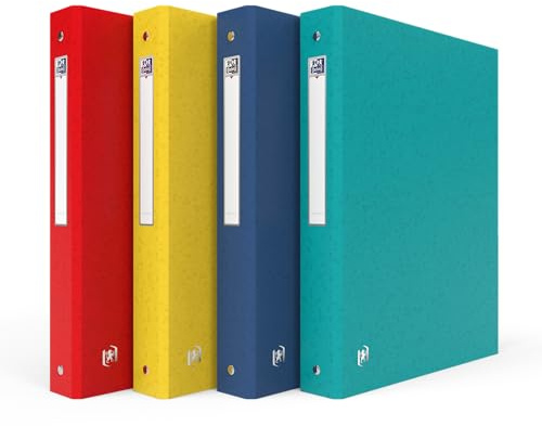 OXFORD Classeur Top Fileplus A4 Dos 40mm 4 Anneaux Ronds Couverture Carte Pelliculée Coloris Assortis