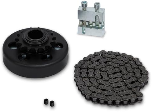 EBERTH Centrifugalkoppling för axel 25mm Ø, Sprocketkoppling med kedja typ 428# 1,2m och Verktygslåda, Centrifugaltandkoppling, 15-tandskoppling #428, Go Kart, Pocket Bike, Motorcykel