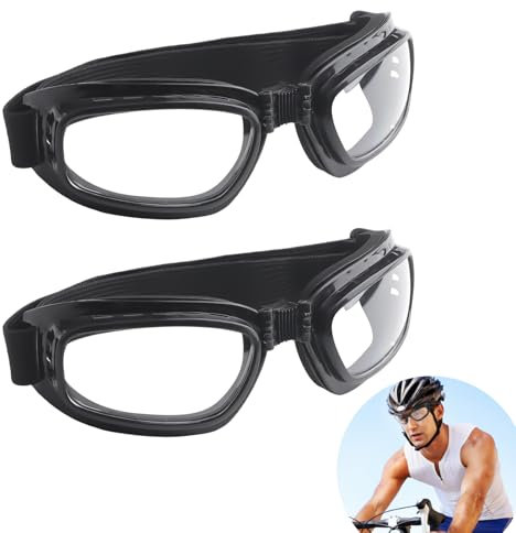 CYUaoao 2 Stück Schutzbrille Sport Fahrradbrille Faltbar Sportbrille UV-Schutz Kratzfest Staubdicht Verstellbar Schwarz