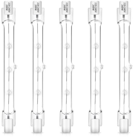 R7S Halogen Leuchtmittel 118mm 200W 230V Warmweiß Dimmbar 2700K, Halogenstäbe Linear J 118mm R7S 2000LM für Wohnzimmerlampe, Leuchtmittel für Deckenfluter, Arbeitslampen, Landschaftsleuchten, 5 Stück