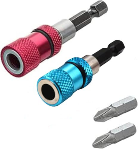 Biglumin Porte-embouts pour cloisons sèches - 2pcs Magnétique Porte-embout avec Butée de Profondeur de Vis Réglable 1/4 Hex Tige Cloison Sèche Embout de Visseuse Placo.(rouge et bleu)