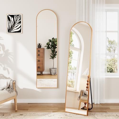 Dripex Arch Mirror Full Length, 150 x 40cm Full Body Floor Mirror with Stand, Standing/Leaning/Hanging for Living Room Bedroom, Gold
