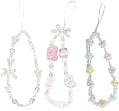 AOEVUIR 3 Pcs Correa de Muñeca para Móvil con Cuentas de Acrílico Colgante de Mano para Teléfono Cordón de Teléfono