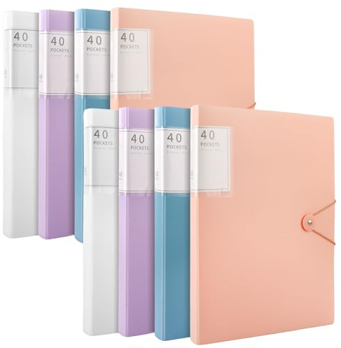 LOPYXBR 8 Stück Sichtbuch A4 mit Klarsichthüllen, 40 Taschen Mappe mit Klarsichthüllen, Präsentationsmappe A4 Sichtbuch für Präsentationen, Schule, Büro (4 Farben)