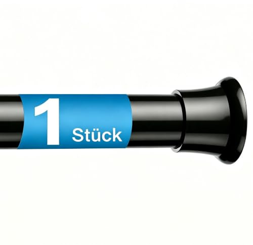 ZipGlo 1Stück Gardinenstange Ohne Bohren Schwarz 76-200cm Spannstange Ø22mm | Rutschfest Duschstange ohne bohren Teleskopstange zum Klemmen für Badezimmer Fenster Schrank Kleiderstange