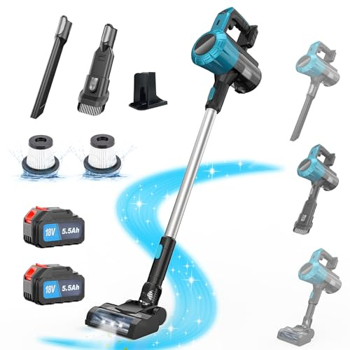 Akku Staubsauger Kabellos für Makita 18V, 45000Pa 550W 6-in-1 Leichter Handstaubsauger für Tierhaare Holzböden Fliesen Teppiche und Autoinnenräume (2 * 5500mAH Batterie)
