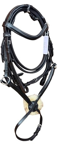 Premium Black Mexican Grackle Horse Bridle Soft Padded Leather with Noseband and Rubber Reins (Extra-Full)