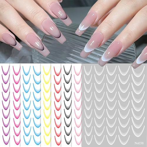 Consejos de calcomanías para uñas francesas, calcomanías para uñas de manicura francesa, Juego de 9 pegatinas de esmalte de para manicura francesa, Calcomanías de de punta simple, pegatinas