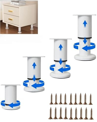 XWHLXY Adjustable Furniture Legs, 8-12cm, White, 4 Pack | Heavy Duty Cabinet Feet, Anti-Slip, For Sofa Bed Sideboard, Replacement