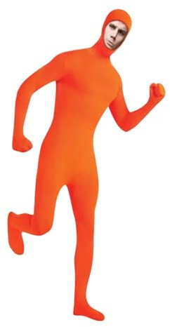 Generisch Damen Herren Greenscreen Anzug Suit Unisex Ganzkörperanzug Halloween Karneval Ganzkörper Slenderman Costume Bodysuit Orange Karneval Kostüm Open Face Cosplay Jumpsuit