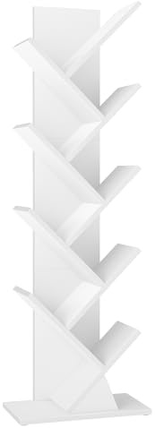 VASAGLE Custos Colección - Estantería en Forma de Árbol, Estantería de Pie Moderna Autoportante, Dormitorio, Salón, Estudio, 20 x 38 x 115,2 cm, Blanco Nube LBC609WB01