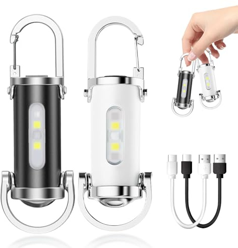 Mini llavero superbrillante de 1200 lm, linterna LED superbrillante, linterna LED recargable, linterna impermeable para el hogar, coche, trabajo al aire libre, viajes, camping (blanco y negro)
