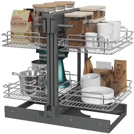 GWANLUKEJ Blind Corner Cabinet Pull Out 2 Tier 4 Shelves Magic Corner Kitchen Cabinet Pull Out Shelf Organzier Soft Close Bottom Mount Min Opening 15in，Metal