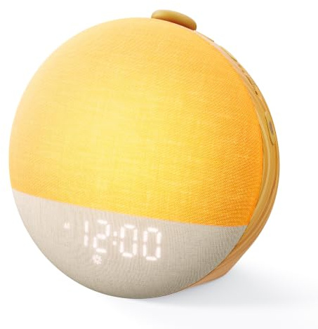 Dreamegg Sunrise Alarm Clock, White Noise Machine Wake Up Light, Wood | 29 Sounds Wake Up Light, One-Click Favorite, 10 Colors Night Light, Digital Display, for Adults, Baby, Gift, Sunrise 2