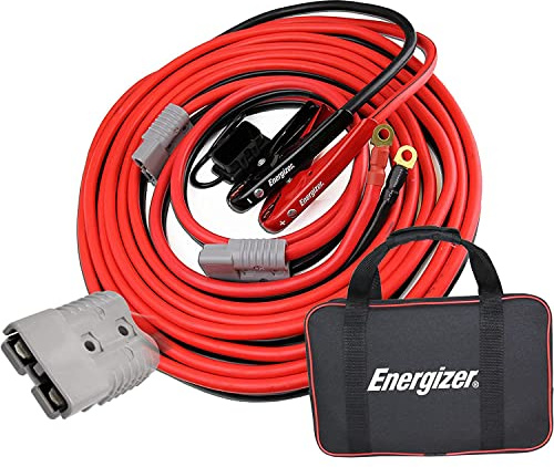 Energizer Jumper Cables, 30 feet, 1 Gauge, 800A, Booster Battery Cables with Permanent Installation kit and Quick Connect Plug for SUV and Trucks with up to 8-Liter Gasoline and 6-Liter Diesel Engines