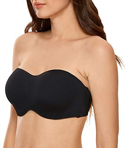 DELIMIRA Women's Strapless Bra Underwire Non Padded Minimiser Plus Size Bandeau Seamless Bra Black 38G