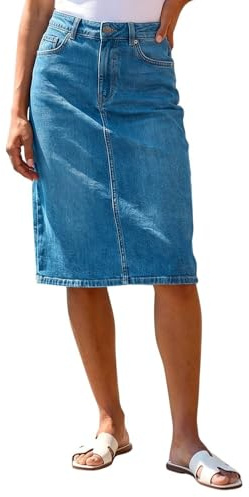Roman Denim Skirt with Pockets for Women UK - Ladies Jean Skirts Cotton Stretch Mid Wash Fitted A Line Casual Smart Work Office Knee Length Flattering Slimming - Size 10 - Denim