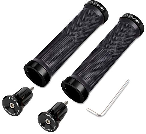 TOPCABIN Bike Grips Double Lock on Locking Bicycle Handlebar Grips Cycle Bicycle Mountain Bike BMX Floding ((Aluminum lock plug+Grips) Black 1 Pair)