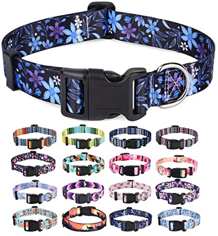 Mihqy Dog Collar for Large Dogs, Fashion Design, Floral Blue,L | Neck Fit 14.9-24.8, Multiple Patterns,4 Sizes for Small Medium Large Dogs, Comfortable for Walks and Outdoor Hikes