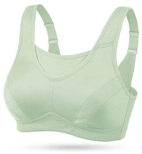 WingsLove Women's Sports Bra Full Coverage High Impact Wirefree Workout Non Padded Shock Absorber Ultimate Run Bra Plus Size（Green,36G）