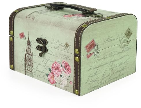 DreamsEden Small Wooden Treasure Box, Decorative Tin Storage Chest Jewelry Keepsake Boxes for Kids Girls Boys Gifts Home Decorations (Tower)