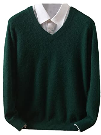 Vogrtcc Suéter de cachemira para hombre, cuello en V, suéter de punto, talla grande, suéter de invierno de manga larga, L