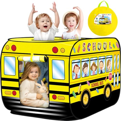 Britik Pop Up Play Tent for Kids Aged 3-5 Years Old Boys and Girls : School Bus Tent Playhouse Toy Play Tents for Toddlers 3-5 Kids Tent Indoor Outdoor Playhouse Toys for 3 + Year Old, School Bus