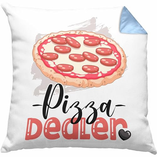 Pizza Dealer Kissen mit Füllung 40x40 Geschenk für Pizzabäcker Geburtstag Spruch Geschenkidee Beste Pizza Der Welt (Blau)