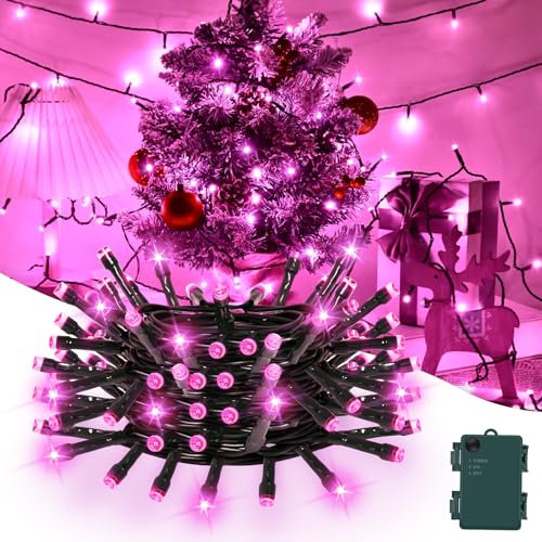 Gcstnn Battery Fairy Lights, 3M/9.8Ft 30LED Battery Powered Fairy Lights Indoor Outdoor with 6h Timer Waterproof String Lights On Green Cable,for Bedroom Christmas Tree Decorations,Garden-Pink