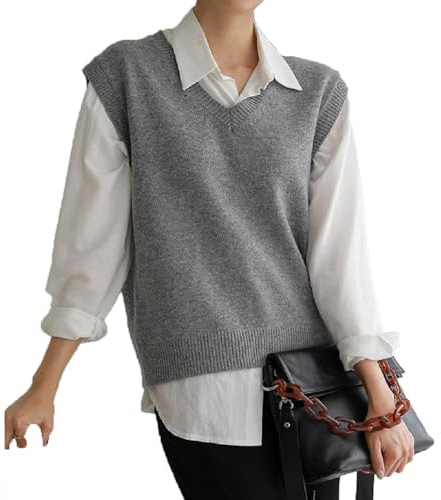 TBSCWYF Maglione Senza Gilet Donna Scollo a V Pullover Maglioni Invernali Maniche Maglione Smanicato Invernale Elegante Maglia Gilet Smanicato Maglione Senza Maniche in Maglia retrò con Scollo a V