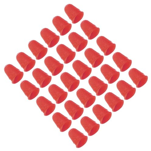 PATIKIL Gummifingerspetsar, 30-pack silikon tumfingertoppsskydd fingerbarnsängar skydd skyddsdynor fingerborg grepp för kontorsräkning sömnad, röd XS storlek
