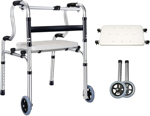 Gehhilfe für Senioren,Laufhilfe Erwachsene,Gehhilfen mit Abnehmbaren Rädern und Sitz,Gehbock Klappbarer,Gehgestell höhenverstellbar,Rutschfest Stabil,Älteren Menschen beim Gehen helfen,Toilette,Dusche