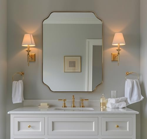 ANDY STAR Brushed Gold Mirror, 24x32 Bathroom Vanity Mirror, Unique Rectangular Bathroom Mirror with Stainless Steel Metal Framed, Wall Mounted Decorative Mirror (Horizontal/Vertical)